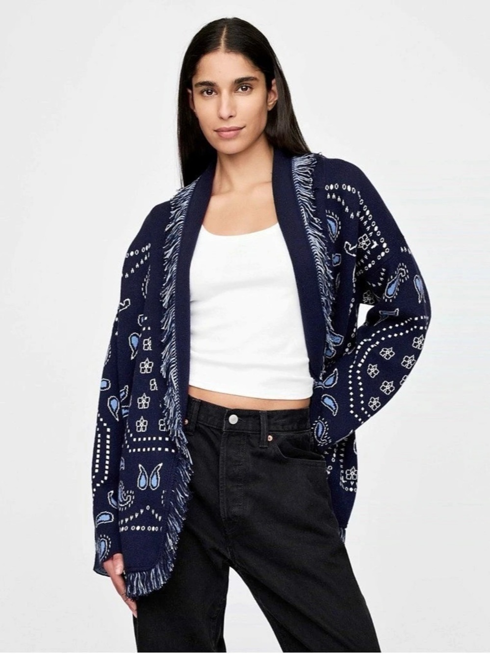 GAP Bandana Print Cardigan Blue & White XS/S